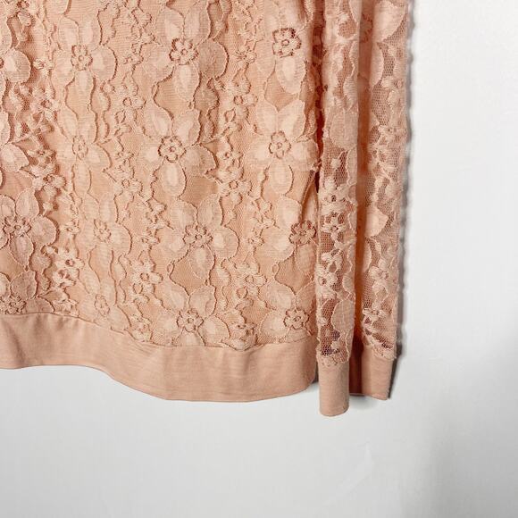 Adrianna Papell M Warm Blush Blouse Lace Overlay Long Sleeve French Terry Top - Picture 4 of 5